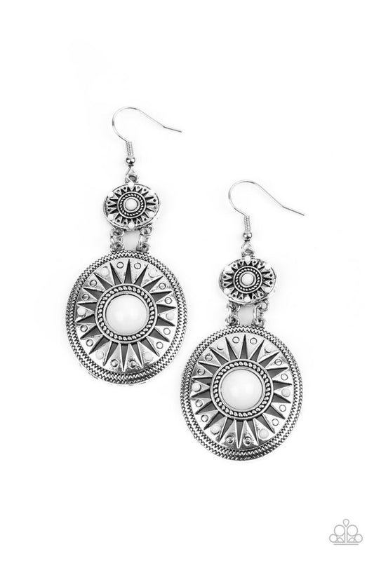 Temple of The Sun - White - Paparazzi Earring Image