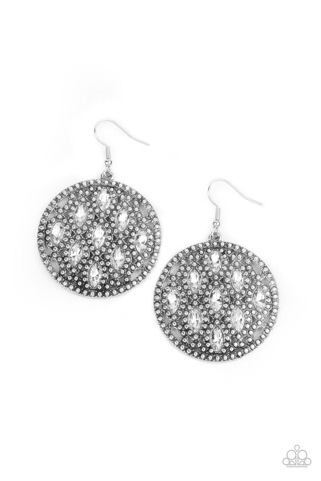 ​Medallion Stallion - White - Paparazzi Earring Image