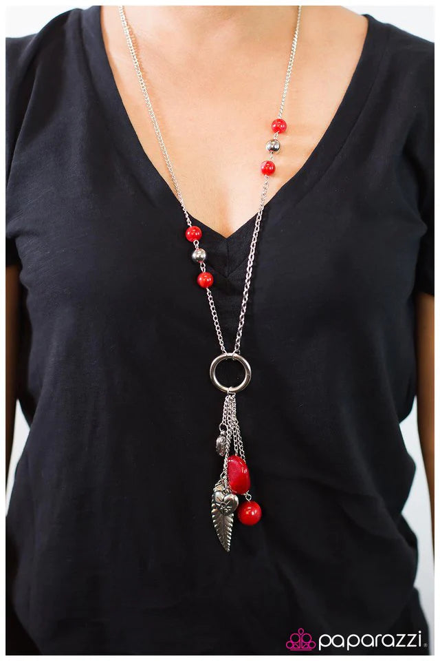 Paparazzi Necklace ~ Hanging By a Moment - Red
