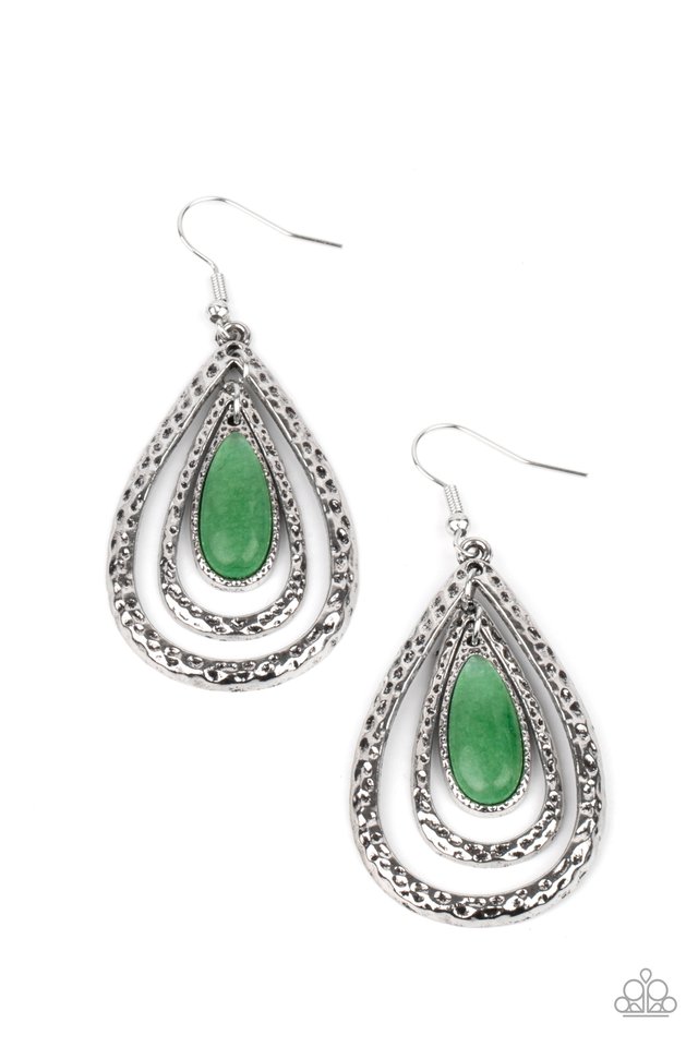 Teardrop Torrent - Green - Paparazzi Earring Image