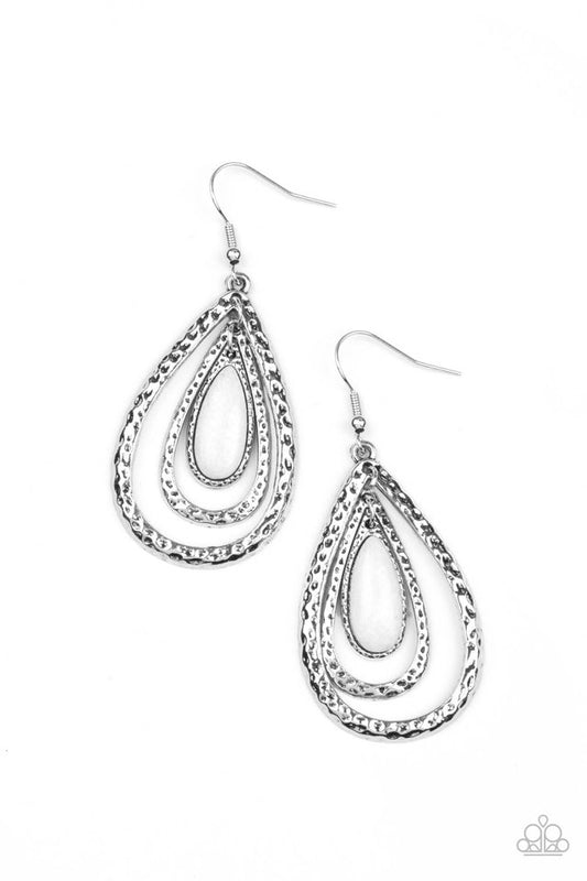 Teardrop Torrent - White - Paparazzi Earring Image