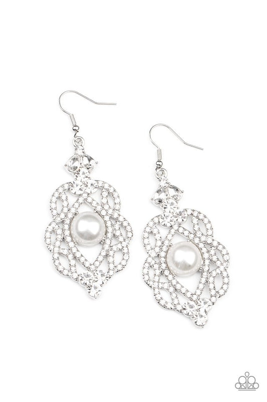 ​Rhinestone Renaissance - White - Paparazzi Earring Image