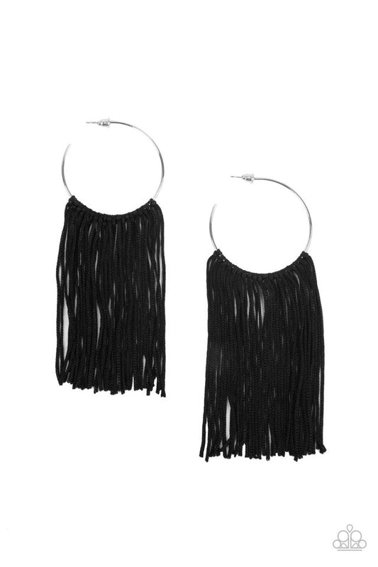 Flauntable Fringe - Black - Paparazzi Earring Image