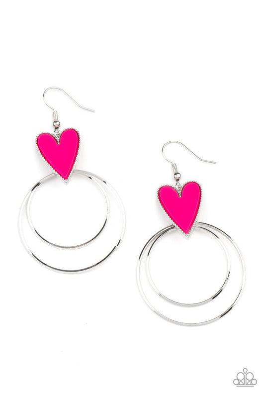 Happily Ever Hearts - Pink - Paparazzi Earring Image