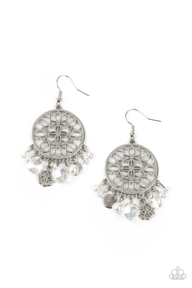 Garden Dreamcatcher - White - Paparazzi Earring Image