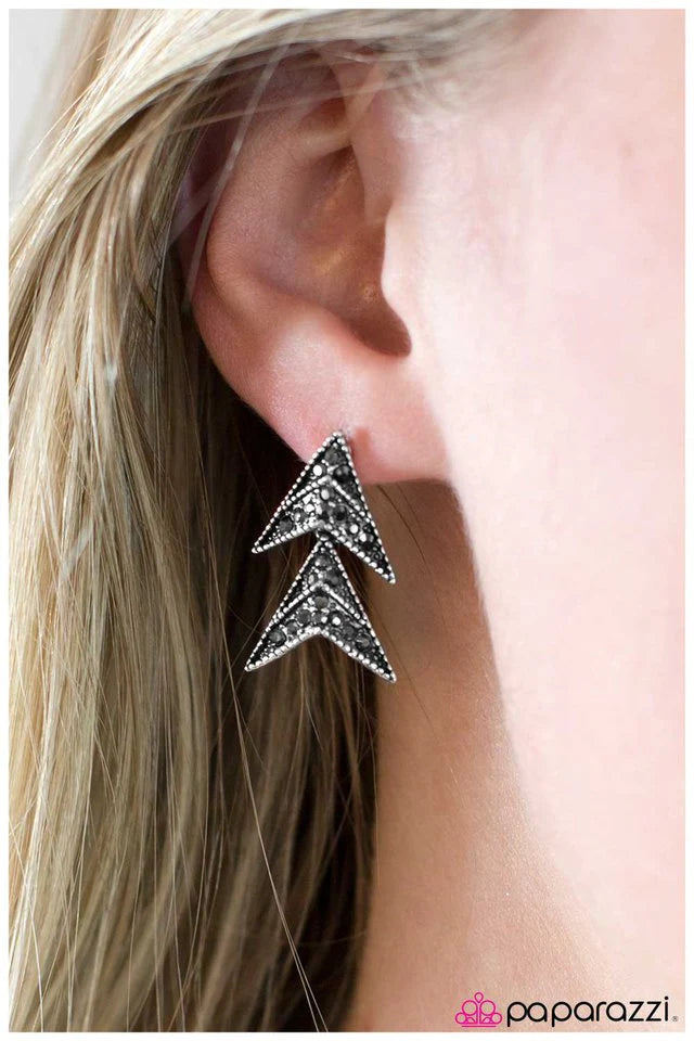 Paparazzi Earring ~ Broken Arrow - Silver
