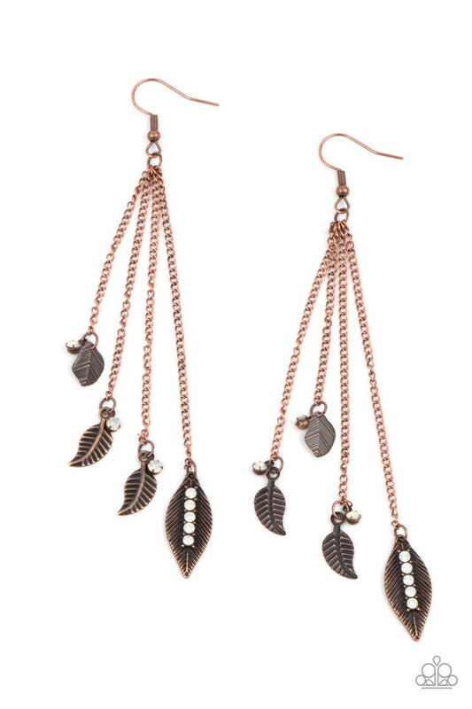 Chiming Leaflets - Copper - Paparazzi Earring Image