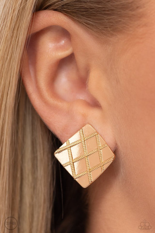 PLAID and Simple - Gold - Paparazzi Earring Image