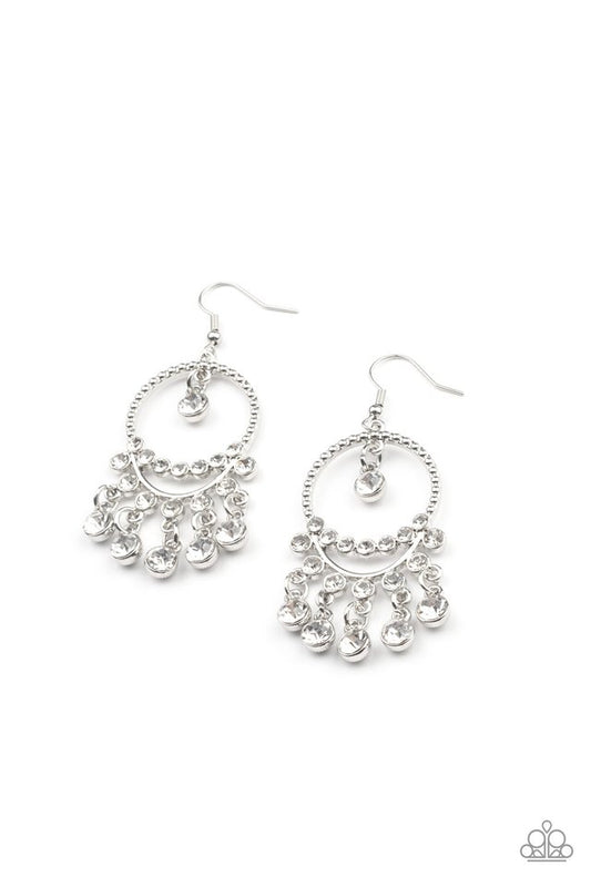 Cosmic Chandeliers - White - Paparazzi Earring Image