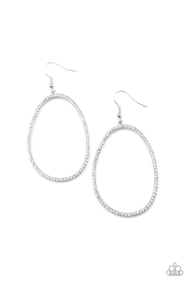 ​OVAL-ruled! - White - Paparazzi Earring Image