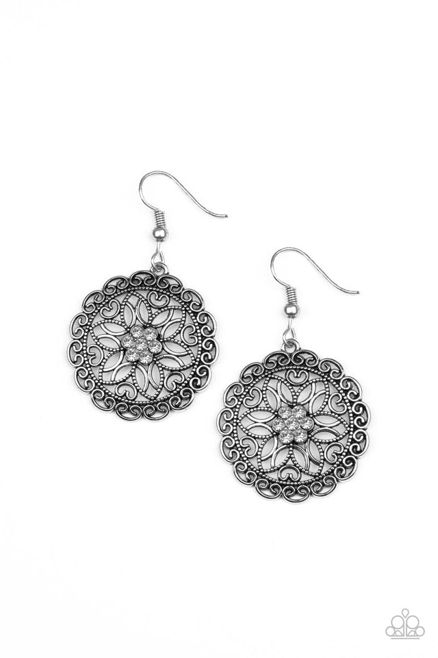 Flower Shop Sparkle - White - Paparazzi Earring Image