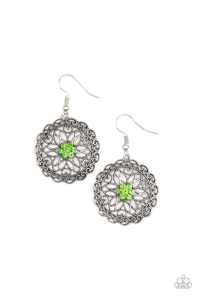 ​Flower Shop Sparkle - Green - Paparazzi Earring Image