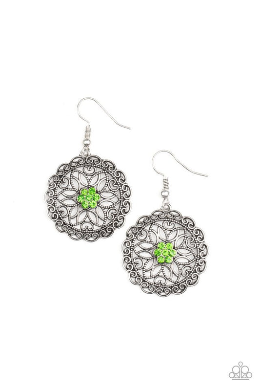 Flower Shop Sparkle - Green - Paparazzi Earring Image