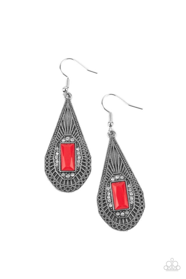 Deco Dreaming - Red - Paparazzi Earring Image