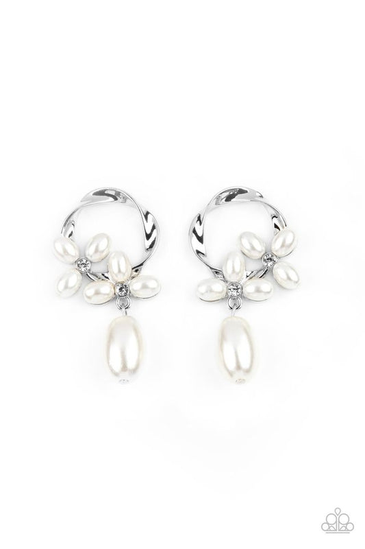 Elegant Expo - White - Paparazzi Earring Image