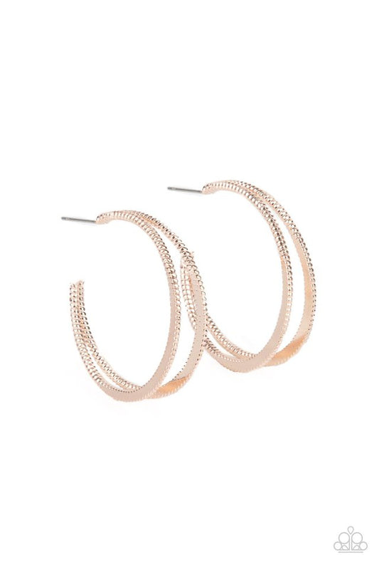 Rustic Curves - Rose Gold - Paparazzi Earring Image