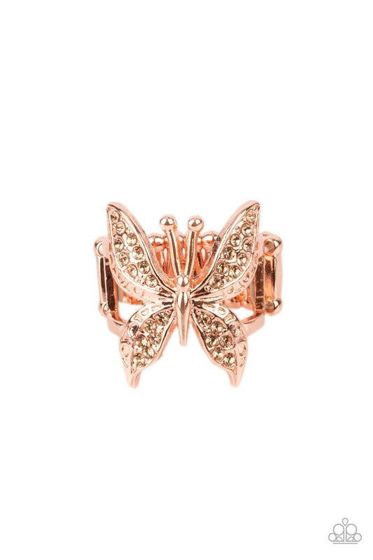 Blinged Out Butterfly - Copper - Paparazzi Ring Image