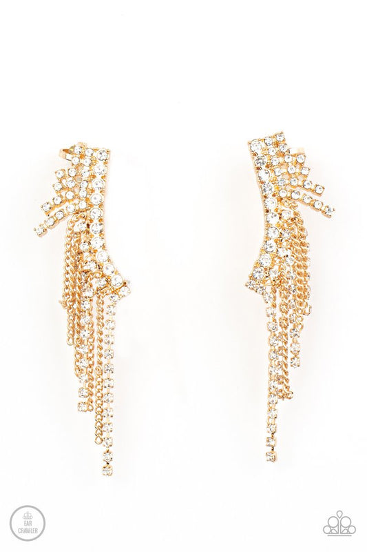 Thunderstruck Sparkle - Gold - Paparazzi Earring Image
