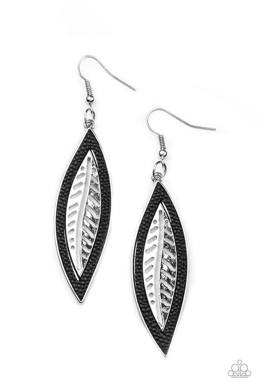 Leather Lagoon - Black - Paparazzi Earring Image