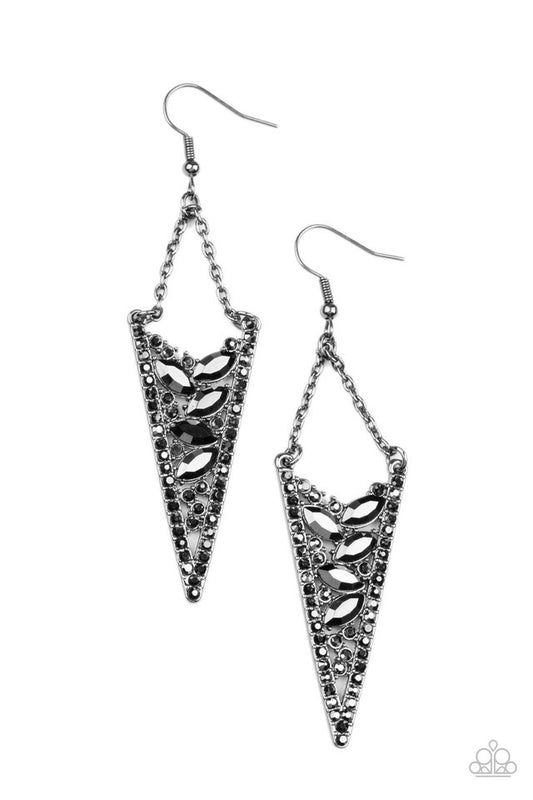 Sharp-Dressed Drama - Black - Paparazzi Earring Image
