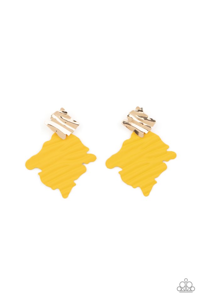 Crimped Couture - Yellow - Paparazzi Earring Image
