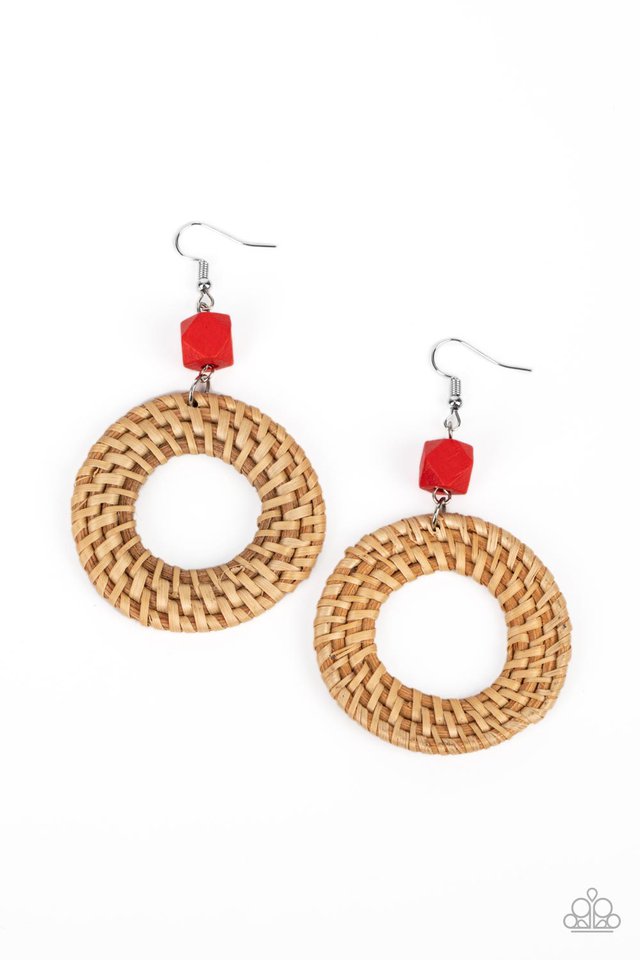 Wildly Wicker - Red - Paparazzi Earring Image
