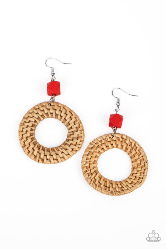 Wildly Wicker - Red - Paparazzi Earring Image