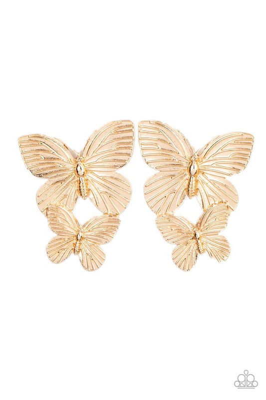 ​Blushing Butterflies - Gold - Paparazzi Earring Image