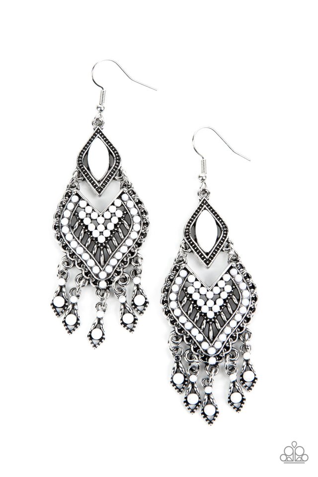 Dearly Debonair - White - Paparazzi Earring Image