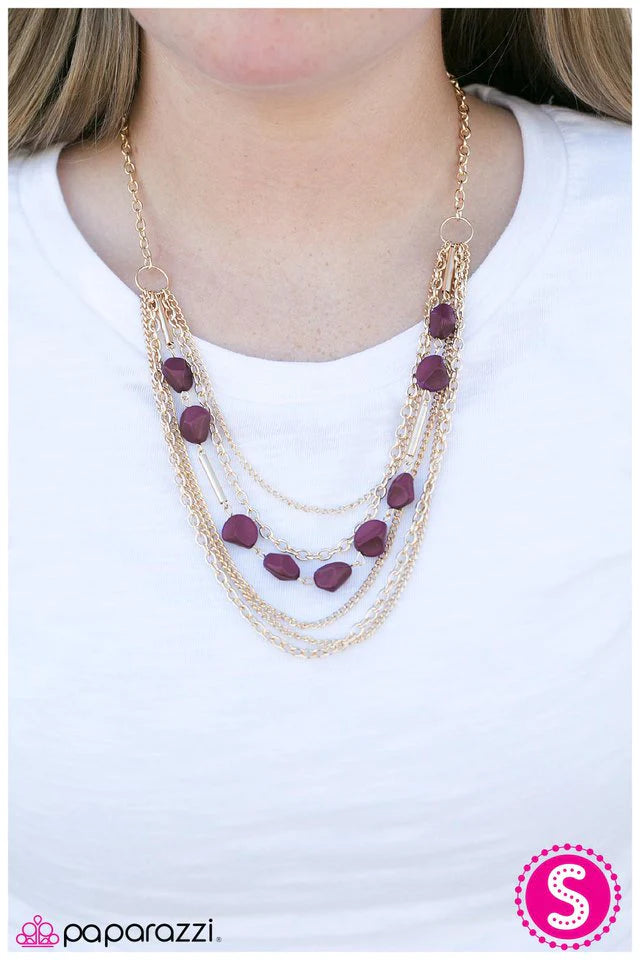 Collar de paparazzi ~ Piedra, papel o tijera - Púrpura