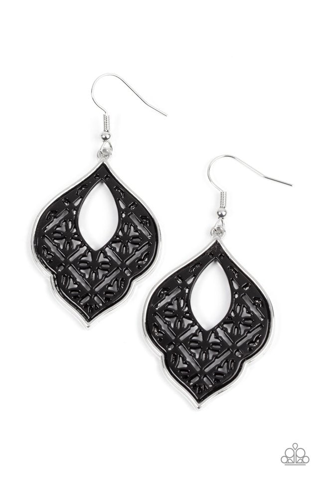 Thessaly Terrace - Black - Paparazzi Earring Image