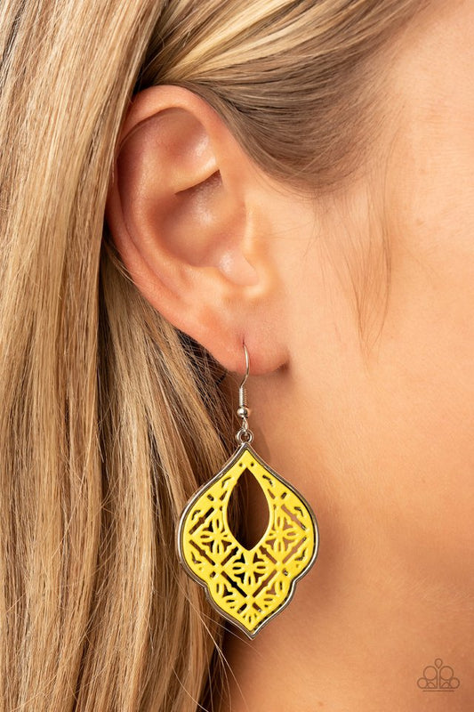 Thessaly Terrace - Yellow - Paparazzi Earring Image