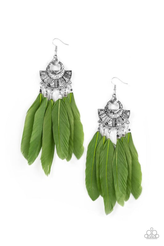 Plume Paradise - Green - Paparazzi Earring Image