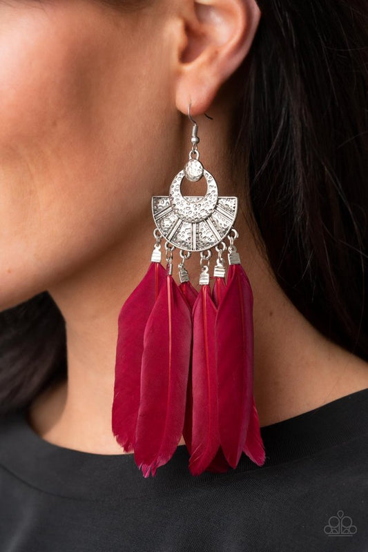 ​Plume Paradise - Red - Paparazzi Earring Image