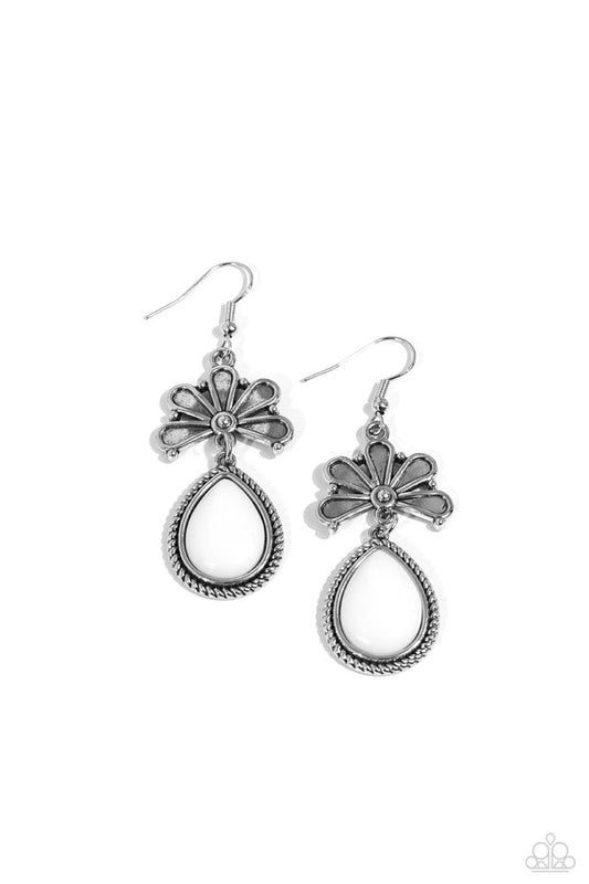 Brightly Blooming - White - Paparazzi Earring Image