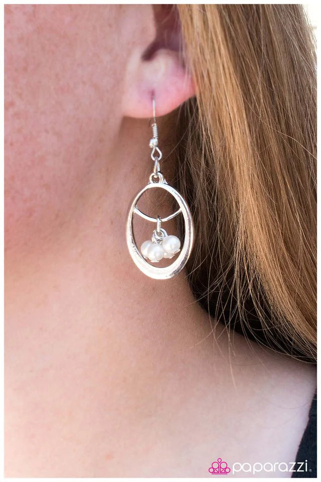 Paparazzi Earring ~ Hang Time - White