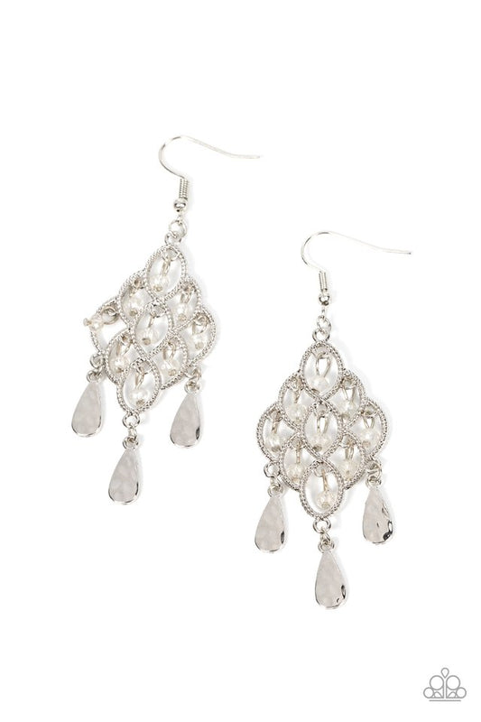 Sentimental Shimmer - White - Paparazzi Earring Image