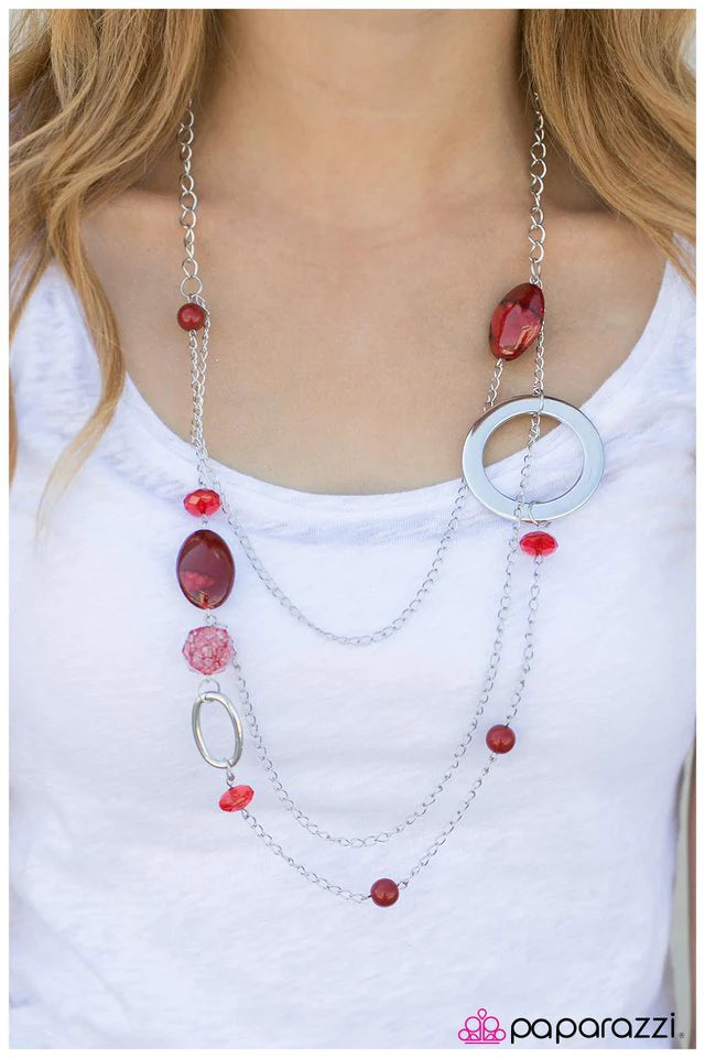Paparazzi Necklace ~ A Stones Throw - Red