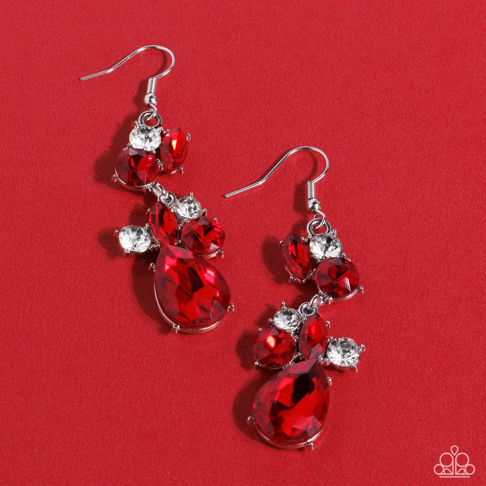 Rhinestone Reveler - Red - Paparazzi Earring Image
