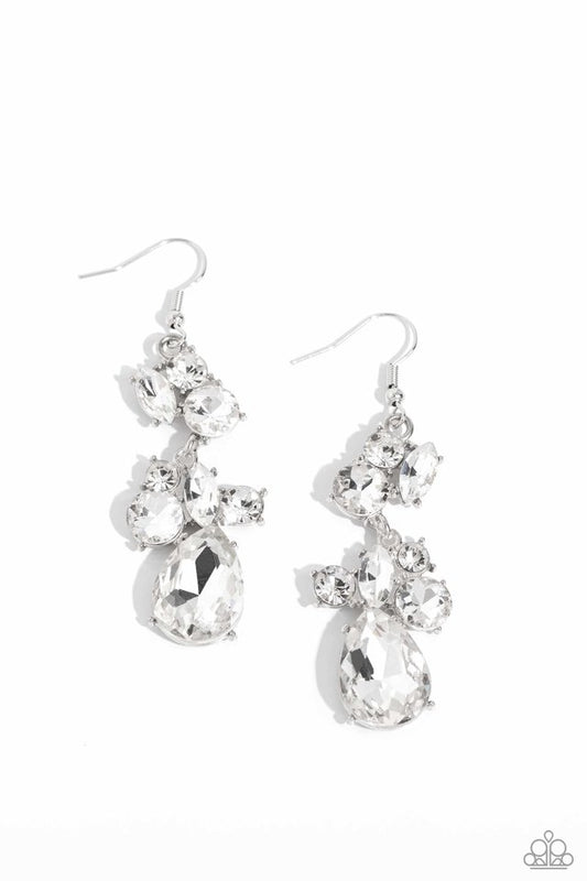 Rhinestone Reveler - White - Paparazzi Earring Image