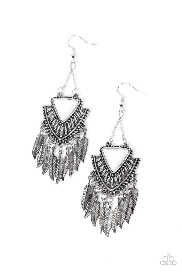 Shady Oasis - White - Paparazzi Earring Image