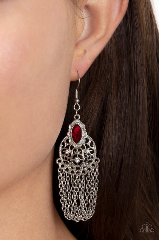 Pressed for CHIME - Red - Paparazzi Earring Image