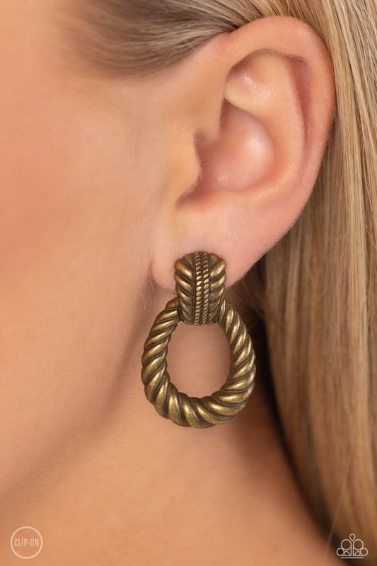 Roping Rodeo - Brass - Paparazzi Earring Image
