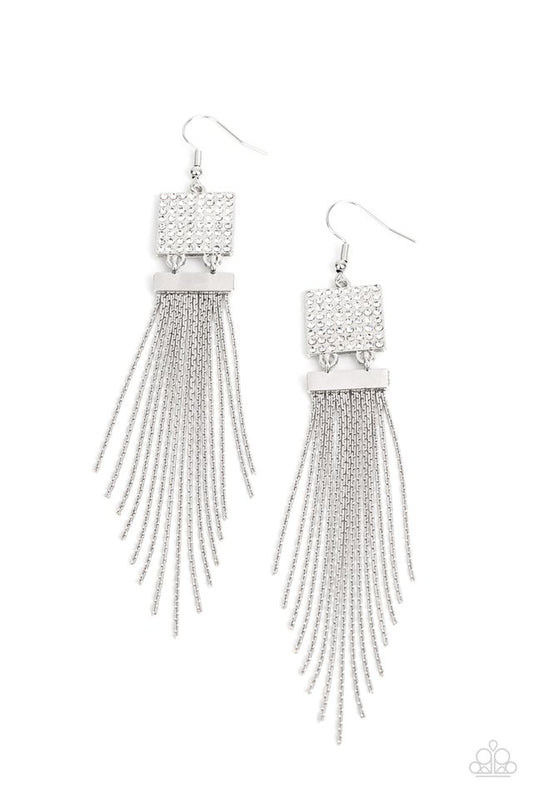 Dramatically Deco - White - Paparazzi Earring Image