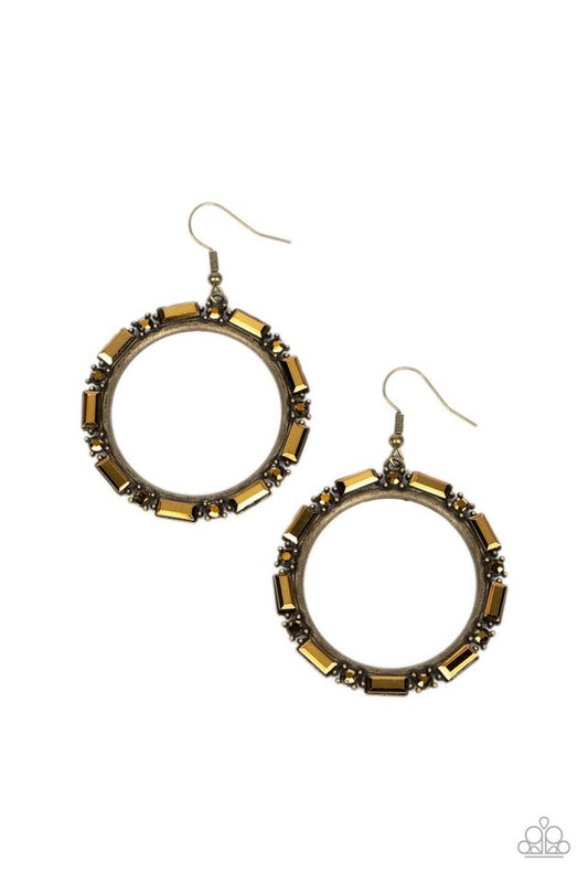 Gritty Glow - Brass - Paparazzi Earring Image