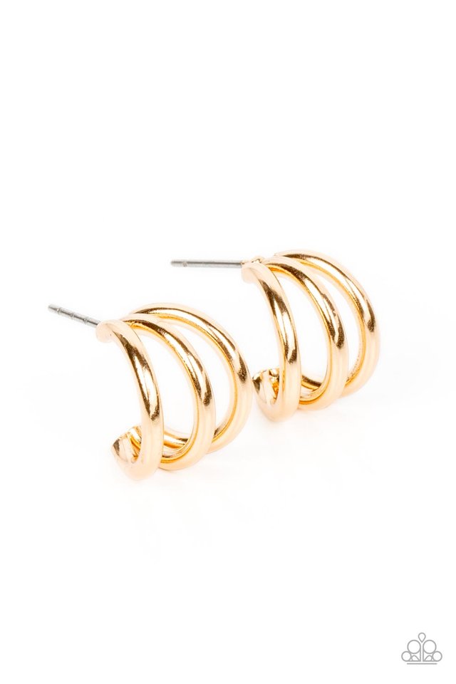 TRIPLE Down - Gold - Paparazzi Earring Image