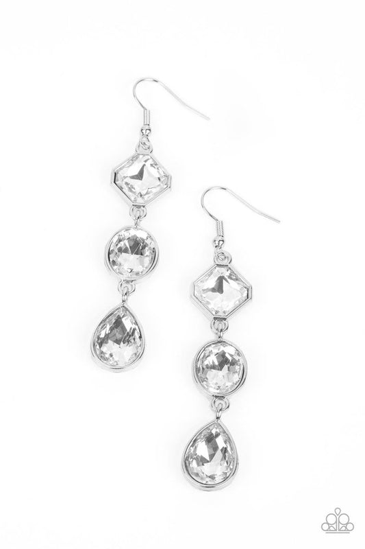Reflective Rhinestones - White - Paparazzi Earring Image
