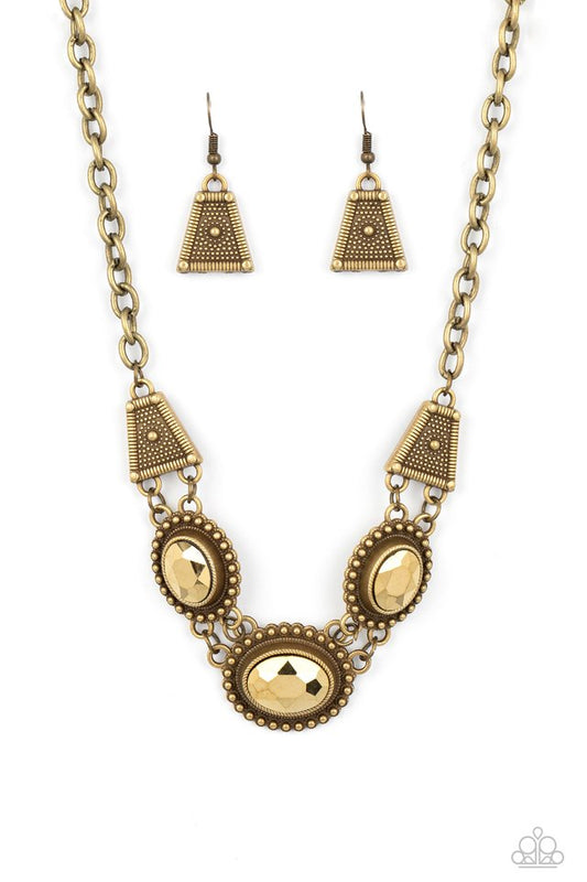 Textured TRAPEZOID - Brass - Paparazzi Necklace Image