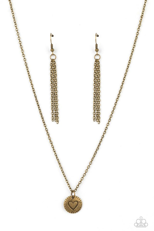 Stamped Sentiment - Brass - Paparazzi Necklace Image
