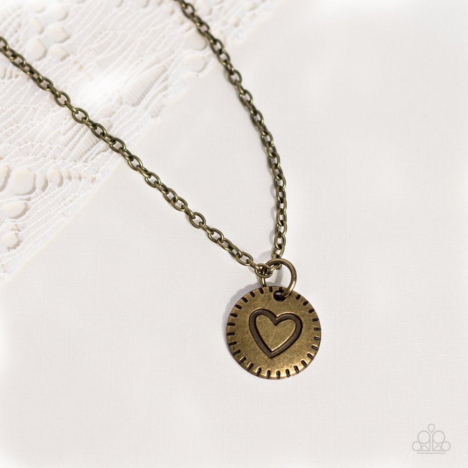 Stamped Sentiment - Brass - Paparazzi Necklace Image